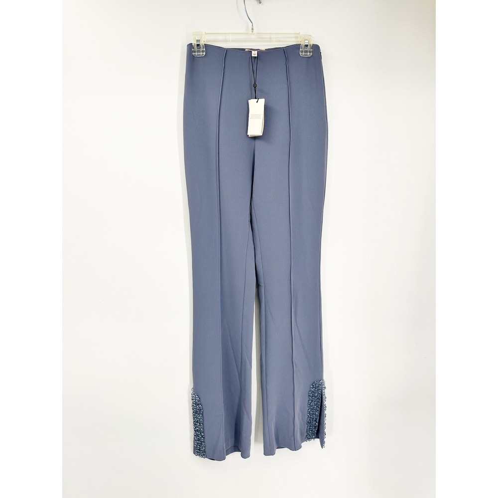 Cinq a Sept Kayden Pants 4 Blue Beaded Fringe Flare High Rise Trousers